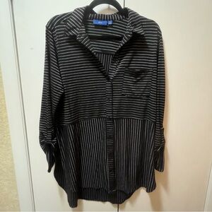 Black and White Striped Button-Up Shirt